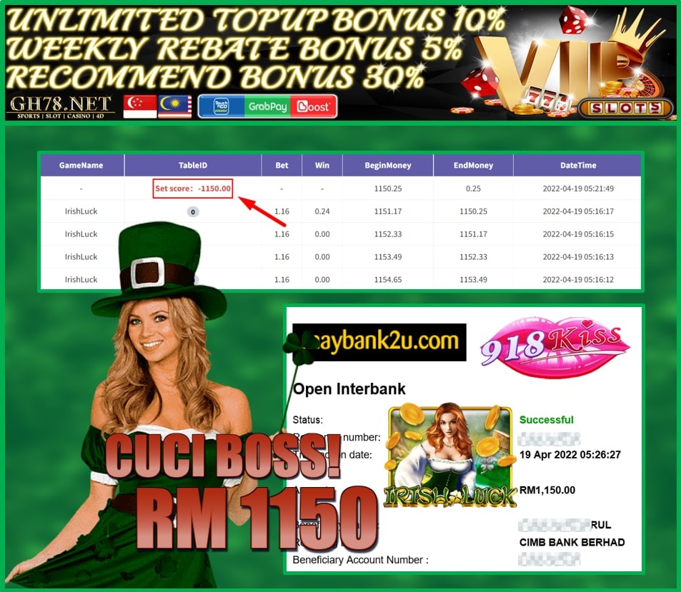 918KISS '' IRISH LUCK '' CUCI RM 1,150 ♥