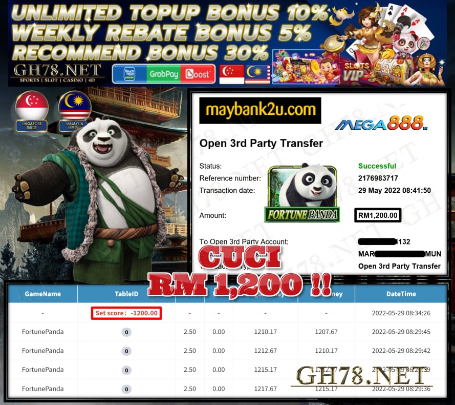 MEGA888 '' FORTUNE PANDA '' CUCI RM1,200 ♥