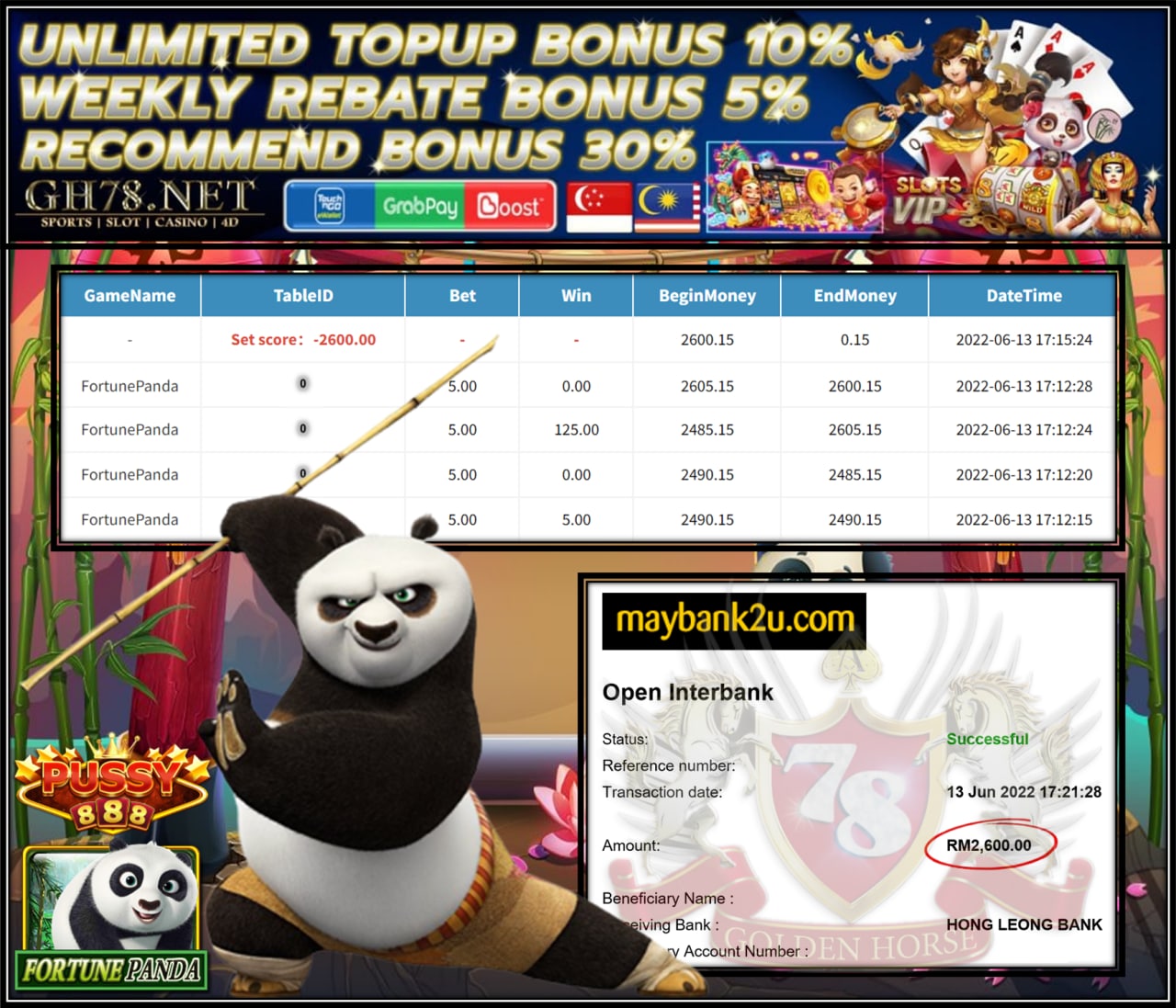 PUSSY888 '' FORTUNE PANDA '' CUCI RM2,600 ♥