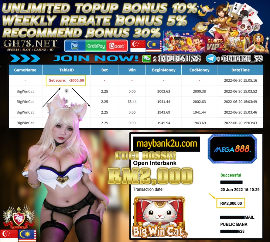 MEGA888 '' BIG WIN CAT '' CUCI RM2,000 ♥