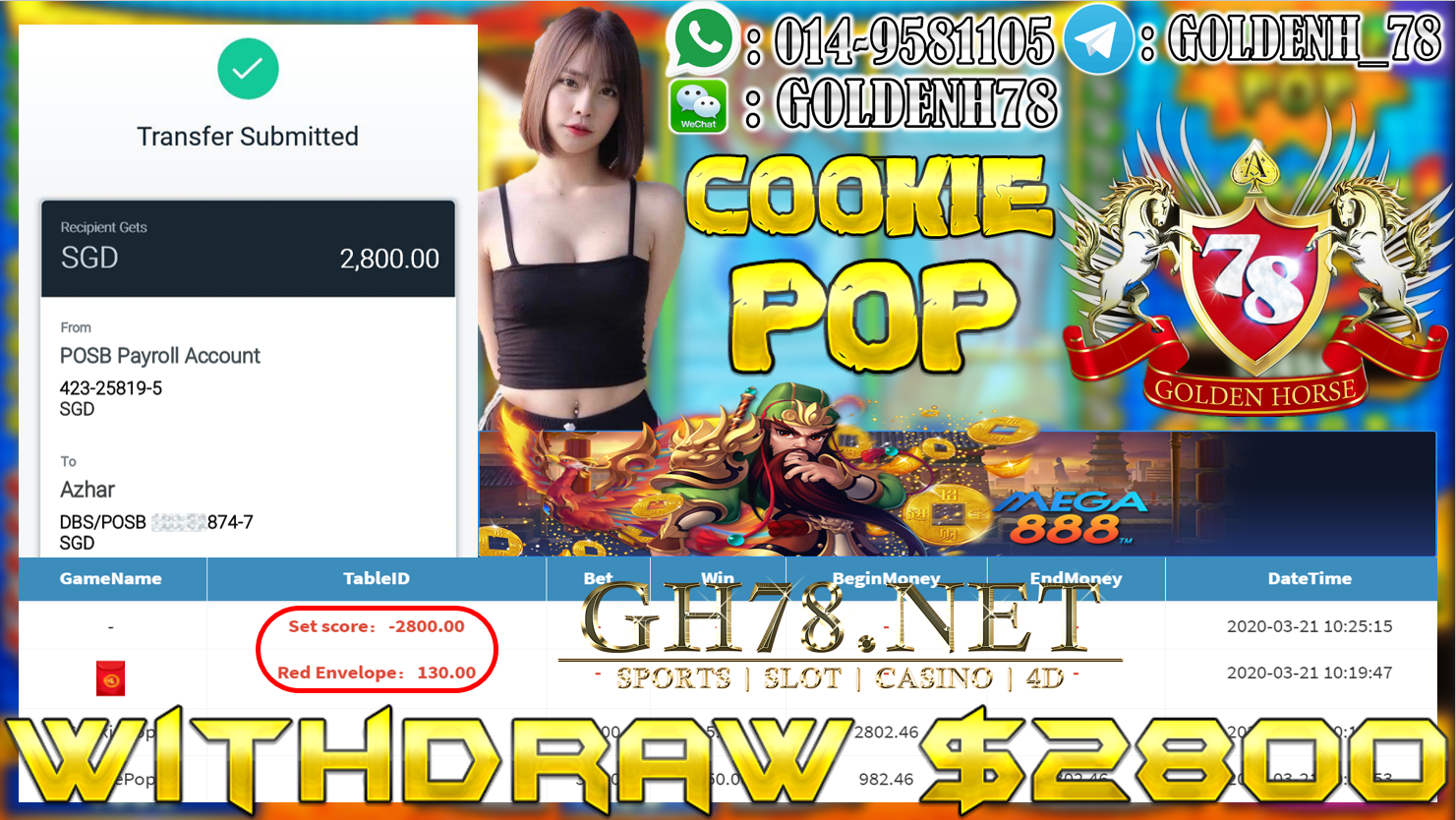 MEMBER MAIN MEGA888 GAME COOKIE POP MINTA OUT $2800!!!!