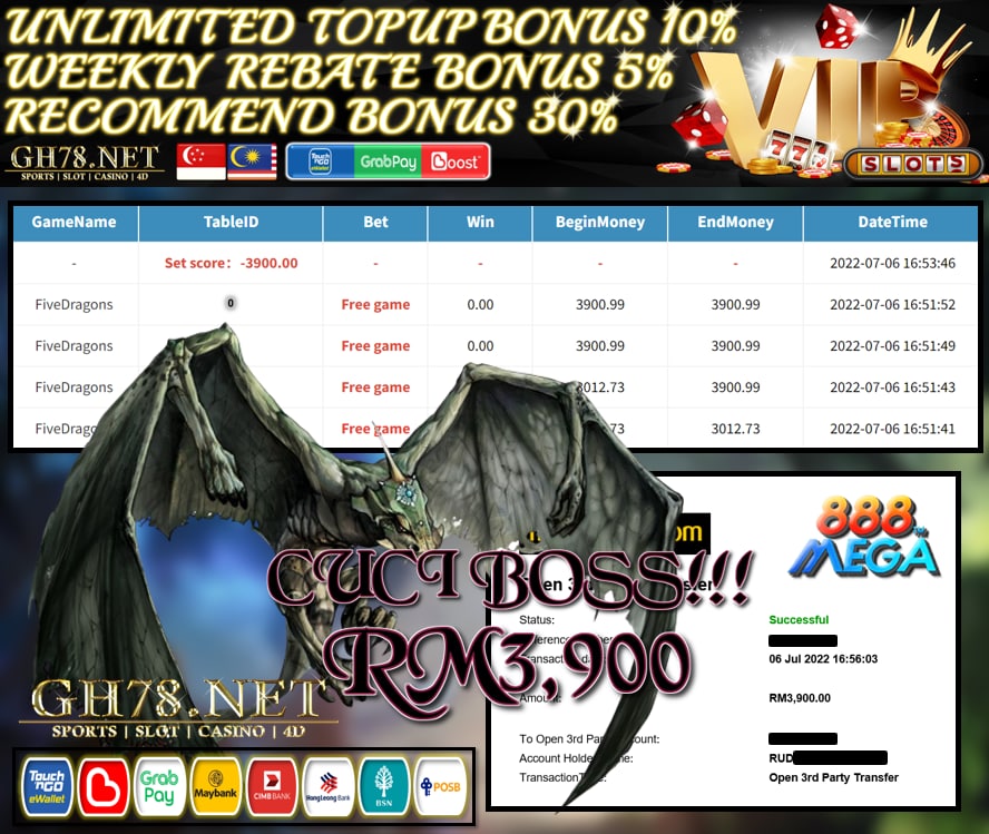 MEGA888 '' FIVE DRAGON '' CUCI RM3,900 ♥