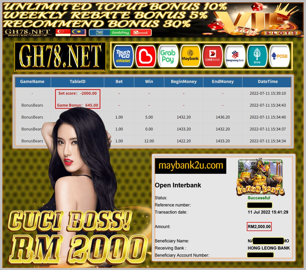 MEGA888 '' BONUS BEARS '' CUCI RM2,000 ♥