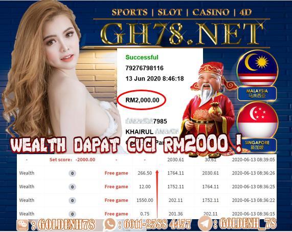 918KISS , WEALTH MASUK FREE GAME TERUS MINTA CUCI RM2000