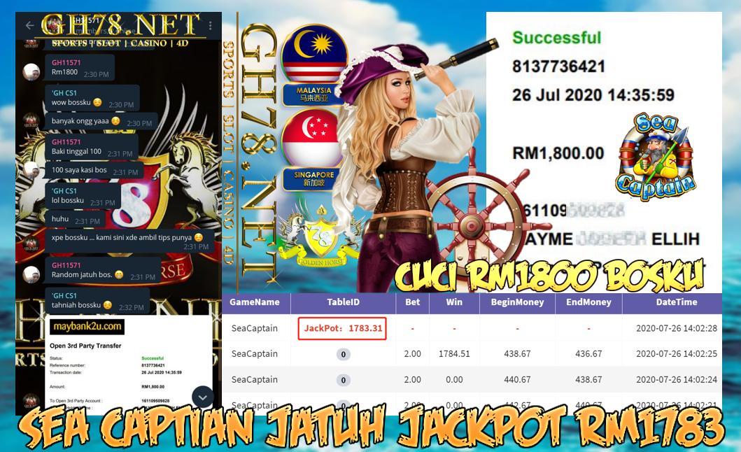 SERVER 918KISS , SEA CAPTAIN JATUH JACKPOT RM1783 , MINTA CUCI RM1800 !