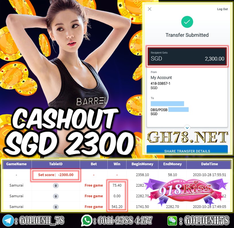 918KISS MEMBER PLAY GAME SAMURAI CASHOUT SGD2300