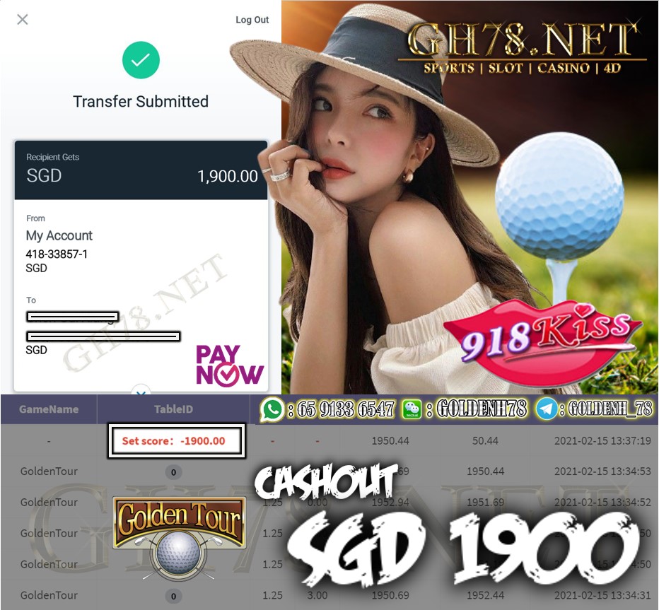 918KISS GOLDEN TOUR GAME CASHOUT $S1900