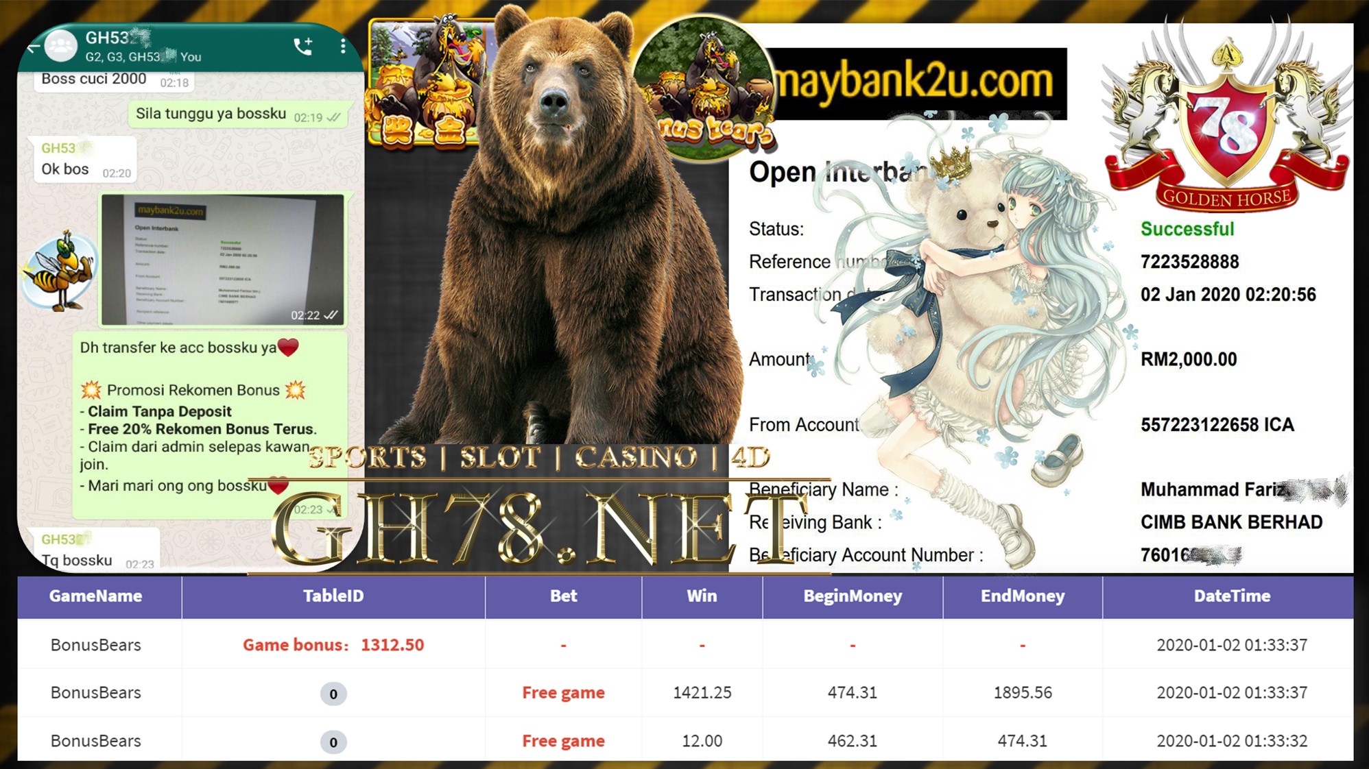 2020 NEW YEAR !!! MEMBER MAIN 918KISS FT.BONUSBEARS WITHDRAW RM2000 !!!