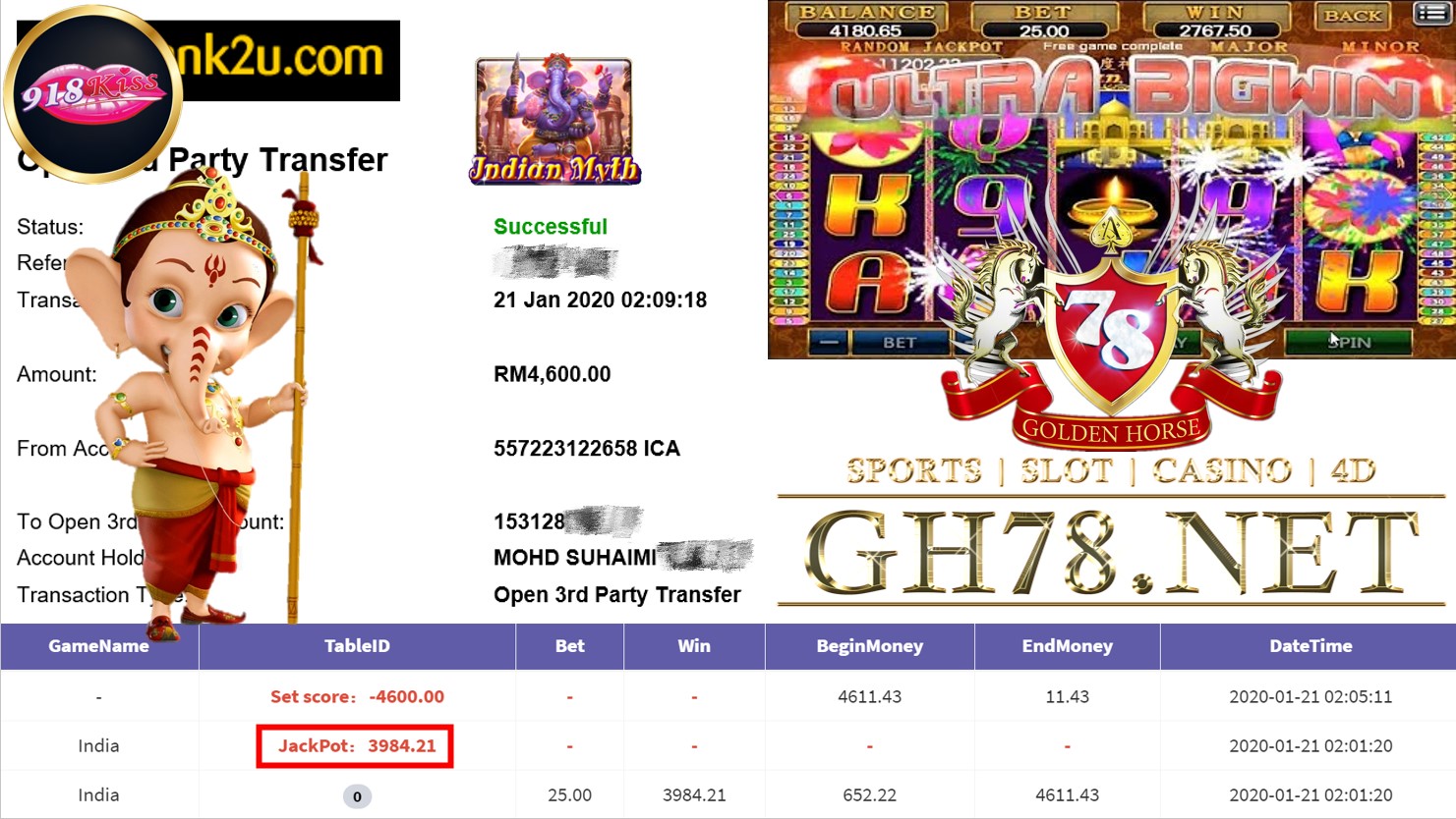 2020 NEW YEAR !!! MEMBER MAIN 918KISS, SLOT INDIA ,WITHDRAW RM4600 !!!	